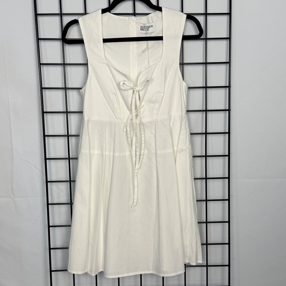 Matthew Bruch Apron Tie Poplin Dress Womens 2 White Sleeveless Mini NWT
